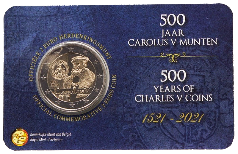 2 euros conmemorativa 500 aniversario de la aparición de la ordenanza del segundo período de emisión de monedas durante el reinado de Carlos V